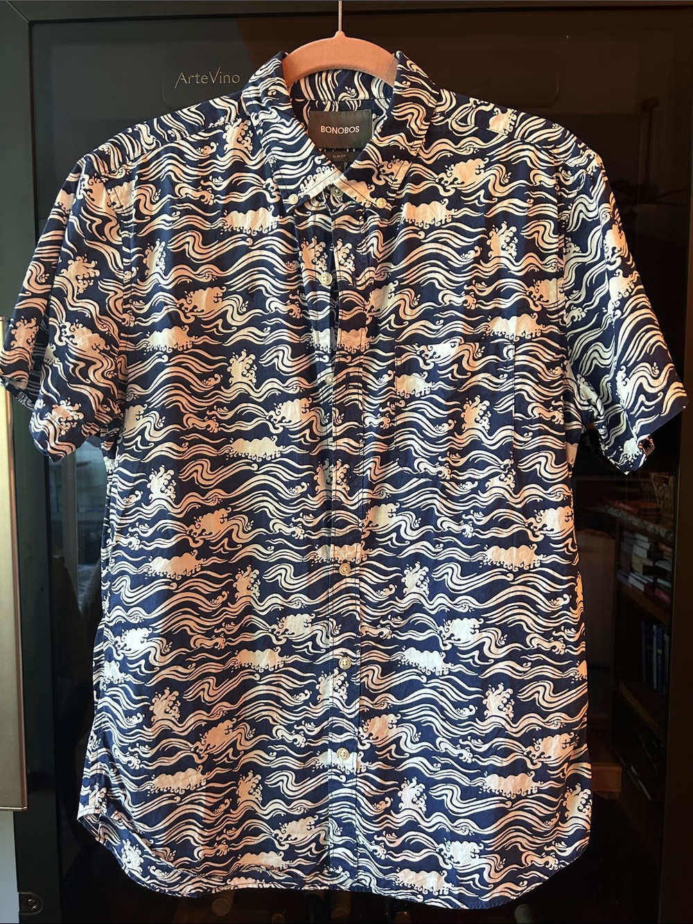 Bonobos Navy and White Wave-Print Short Sleeve Button-Down